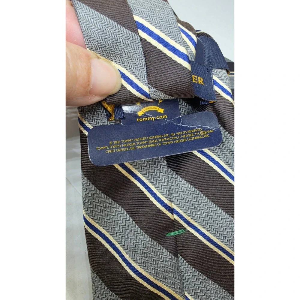 Tommy Hilfiger Brown Gray Stripe Men's Dress 100% Silk Tie Necktie New With Tag